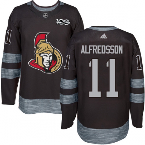 Men's Adidas Ottawa Senators 11 Daniel Alfredsson Authentic Black 1917-2017 100th Anniversary NHL Jersey
