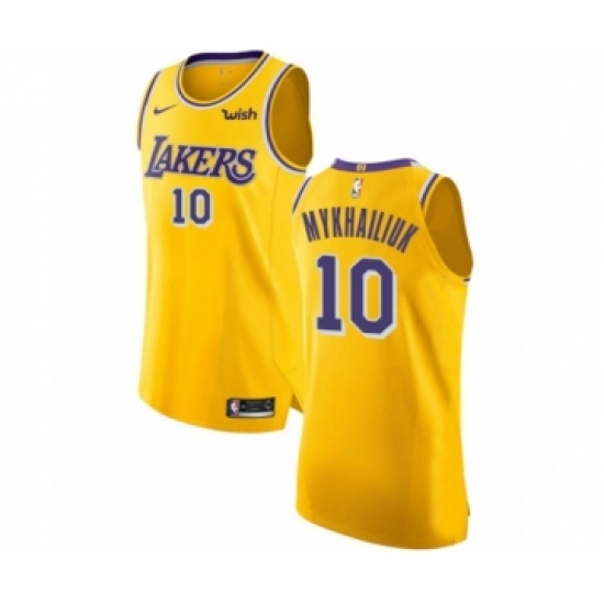 Men's Los Angeles Lakers 10 Sviatoslav Mykhailiuk Authentic Gold Basketball Jersey - Icon Edition