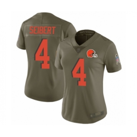 Women's Cleveland Browns 4 Austin Seibert Limited Olive 2017 Salute to Service Football Jersey