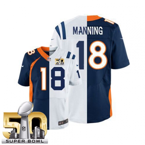 Men's Nike Denver Broncos 18 Peyton Manning Limited Orange/Royal Blue Split Fashion Super Bowl 50 Bound NFL Jersey