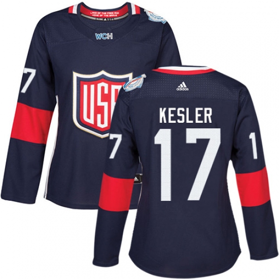 Women's Adidas Team USA 17 Ryan Kesler Authentic Navy Blue Away 2016 World Cup Hockey Jersey