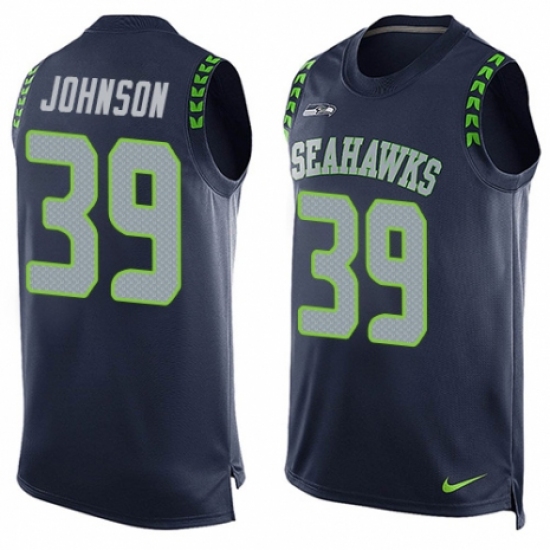 Men's Nike Seattle Seahawks 39 Dontae Johnson Limited Steel Blue Player Name & Number Tank Top NFL Jersey