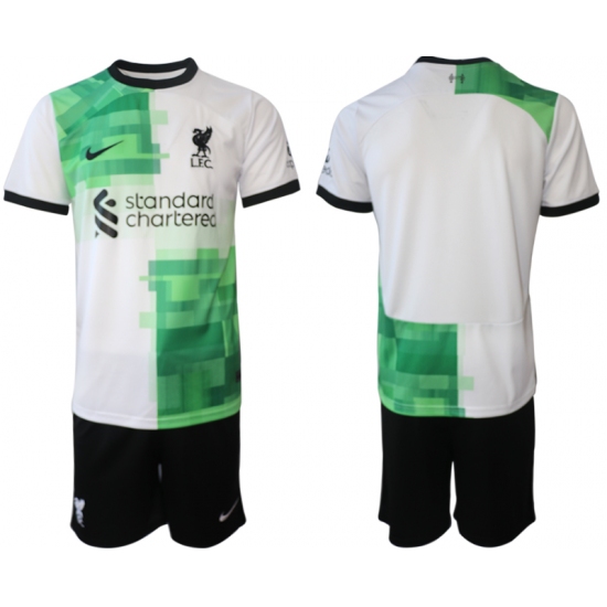 Men's Liverpool Blank 2023-24 White Green Away Soccer Jersey