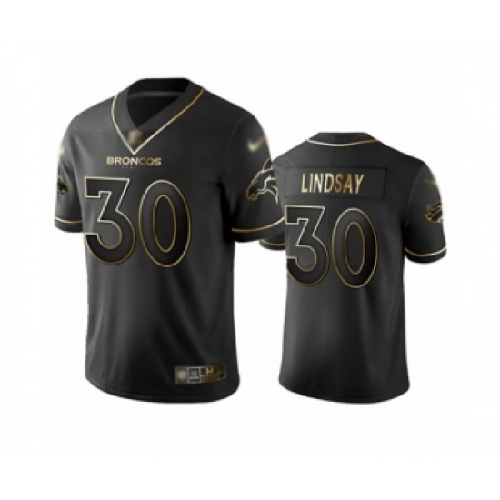 Men's Denver Broncos 30 Phillip Lindsay Black Golden Edition Limited Football Jersey