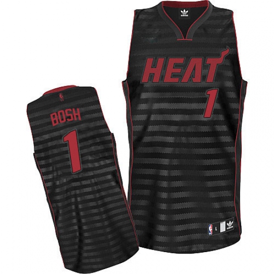 Men's Adidas Miami Heat 1 Chris Bosh Authentic Black/Grey Groove NBA Jersey