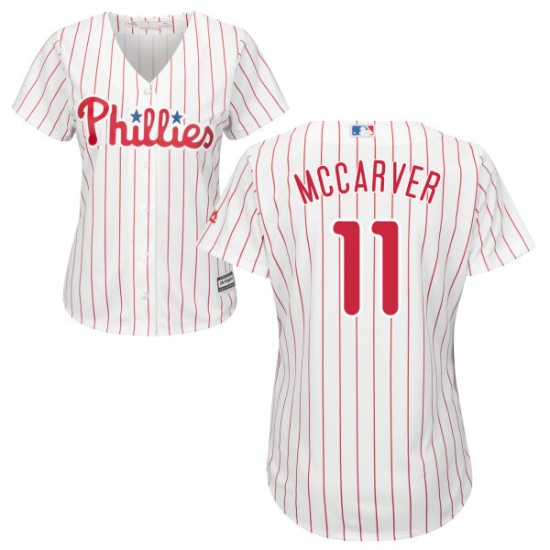 Women's Majestic Philadelphia Phillies 11 Tim McCarver Replica White/Red Strip Home Cool Base MLB Jersey