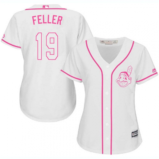 Women's Majestic Cleveland Indians 19 Bob Feller Replica White Fashion Cool Base MLB Jersey