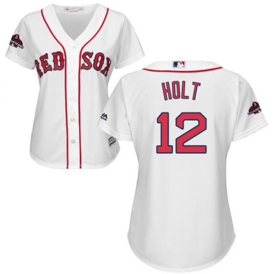 Women's Majestic Boston Red Sox 12 Brock Holt Authentic White Home 2018 World Series Champions MLB Jersey
