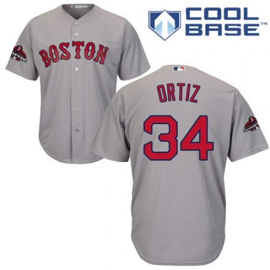 Youth Majestic Boston Red Sox 34 David Ortiz Authentic Grey Road Cool Base 2018 World Series Champions MLB Jersey