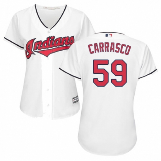 Women's Majestic Cleveland Indians 59 Carlos Carrasco Authentic White Home Cool Base MLB Jersey