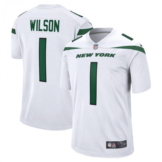 Men's New York Jets 1 Zach Wilson Nike White 2021 NFL Draft First Round Pick Game Jersey