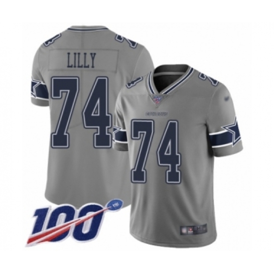 Men's Dallas Cowboys 74 Bob Lilly Limited Gray Inverted Legend 100th Season Football Jersey