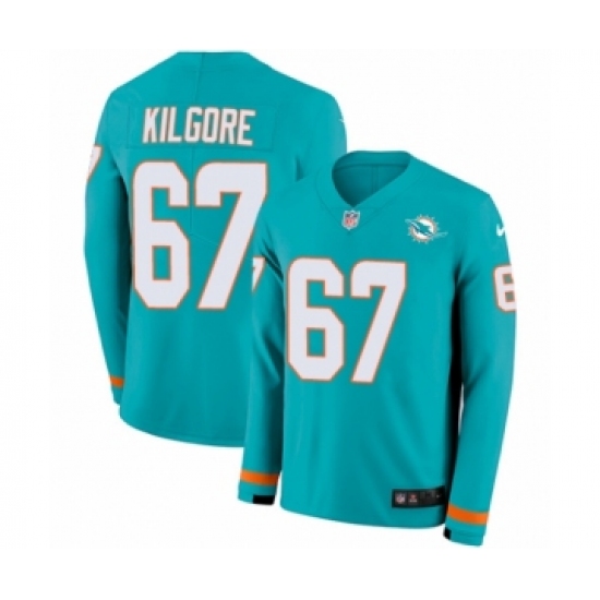 Men's Nike Miami Dolphins 67 Daniel Kilgore Limited Aqua Therma Long Sleeve NFL Jersey