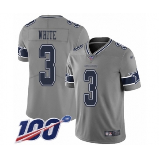 Men's Dallas Cowboys 3 Mike White Limited Gray Inverted Legend 100th Season Football Jersey