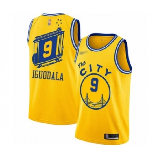 Men's Golden State Warriors 9 Andre Iguodala Authentic Gold Hardwood Classics Basketball Jersey - The City Classic Edition