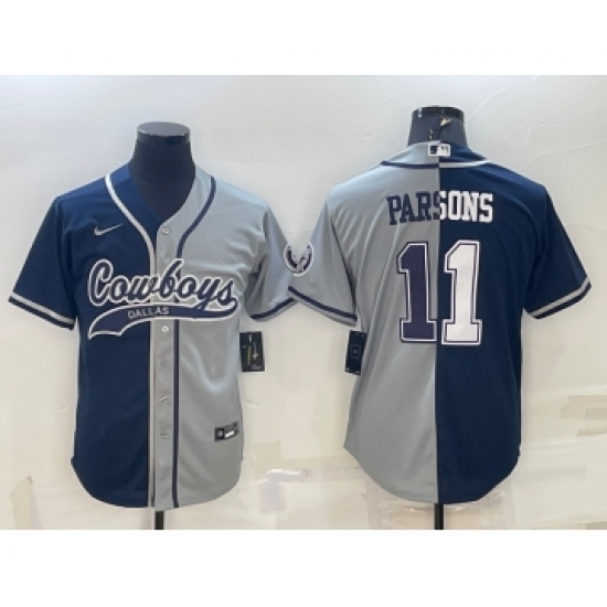 Men's Dallas Cowboys 11 Micah Parsons Navy Blue Grey Two Tone With Patch Cool Base Stitched Baseball Jersey