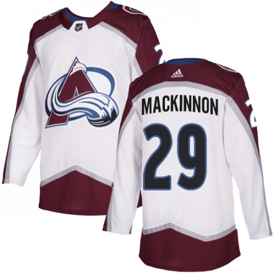 Men's Adidas Colorado Avalanche 29 Nathan MacKinnon White Road Authentic Stitched NHL Jersey