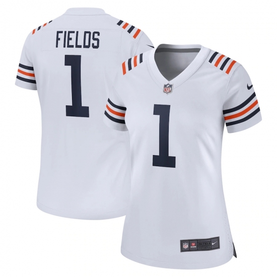 Women's Chicago Bears 1 Justin Fields Nike White 2021 NFL Draft First Round Pick Alternate Classic Limited Jersey