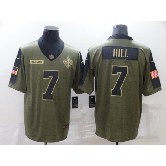 Men's New Orleans Saints 7 Taysom Hill Nike Olive 2021 Salute To Service Limited Player Jersey