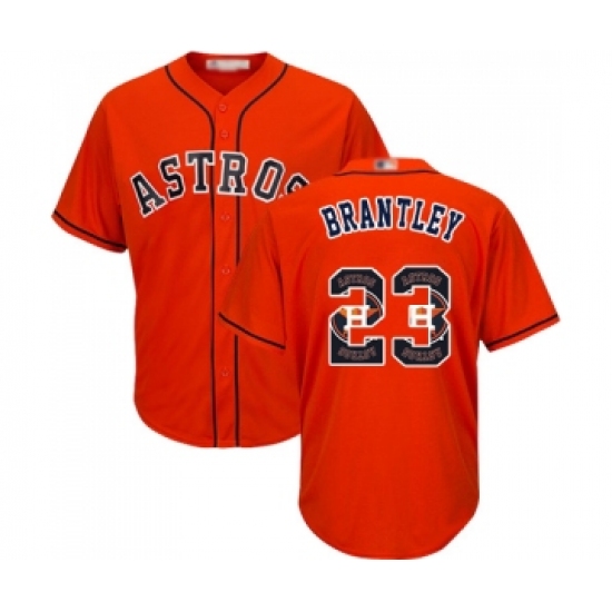 Men's Houston Astros 23 Michael Brantley Authentic Orange Team Logo Fashion Cool Base Baseball Jersey