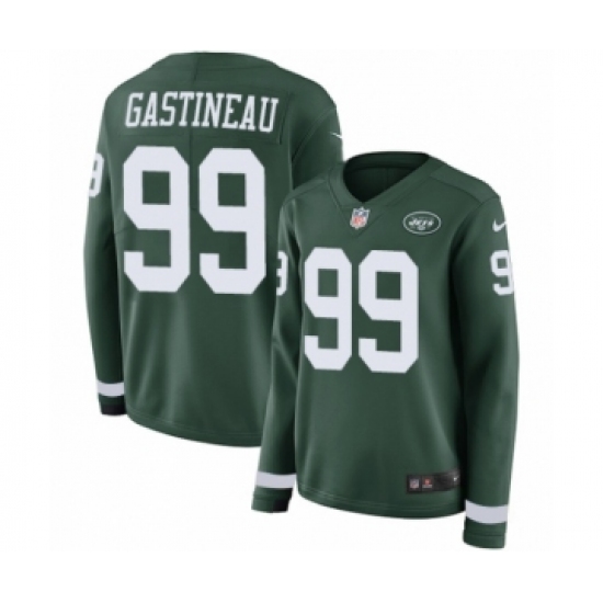 Women's Nike New York Jets 99 Mark Gastineau Limited Green Therma Long Sleeve NFL Jersey