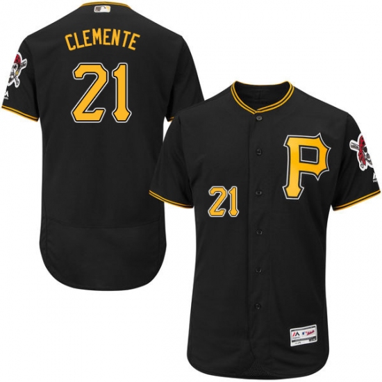 Men's Majestic Pittsburgh Pirates 21 Roberto Clemente Black Alternate Flex Base Authentic Collection MLB Jersey