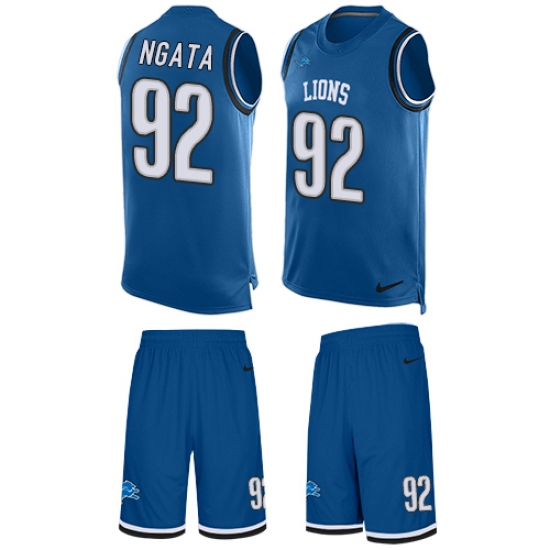 Men's Nike Detroit Lions 92 Haloti Ngata Limited Light Blue Tank Top Suit NFL Jersey