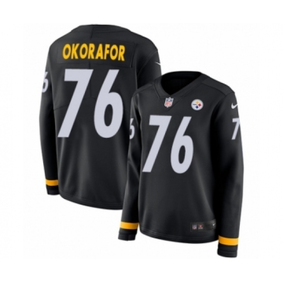 Women's Nike Pittsburgh Steelers 76 Chukwuma Okorafor Limited Black Therma Long Sleeve NFL Jersey