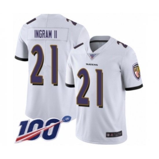 Men's Baltimore Ravens 21 Mark Ingram II White Vapor Untouchable Limited Player 100th Season Football Jersey