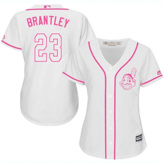 Women's Majestic Cleveland Indians 23 Michael Brantley Authentic White Fashion Cool Base MLB Jersey