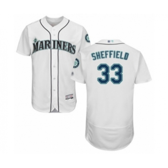 Men's Seattle Mariners 33 Justus Sheffield White Home Flex Base Authentic Collection Baseball Player Jersey