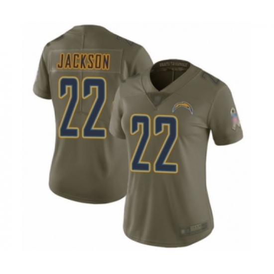 Women's Los Angeles Chargers 22 Justin Jackson Limited Olive 2017 Salute to Service Football Jersey