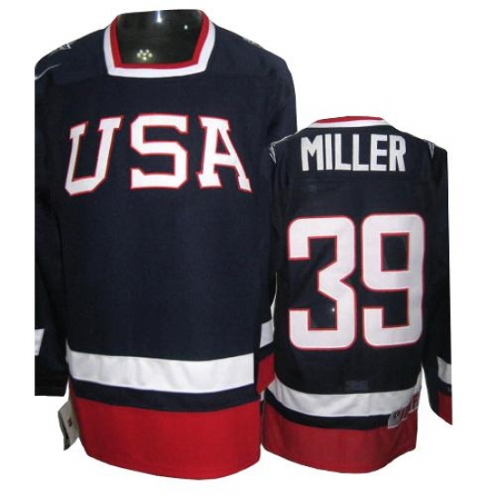 Men's Nike Team USA 39 Ryan Miller Premier Navy Blue 2010 Olympic Hockey Jersey