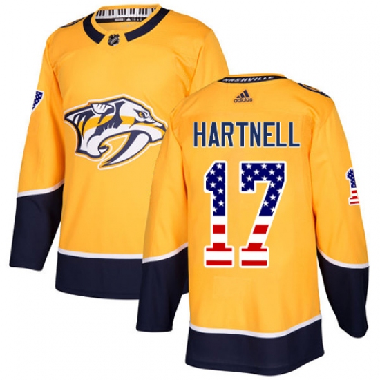 Men's Adidas Nashville Predators 17 Scott Hartnell Authentic Gold USA Flag Fashion NHL Jersey