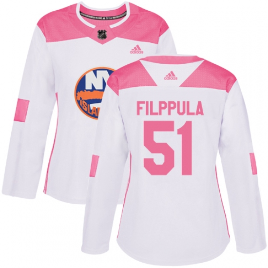 Women's Adidas New York Islanders 51 Valtteri Filppula Authentic White Pink Fashion NHL Jersey