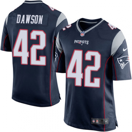 Men's Nike New England Patriots 42 Duke Dawson Game Navy Blue Team Color NFL Jersey