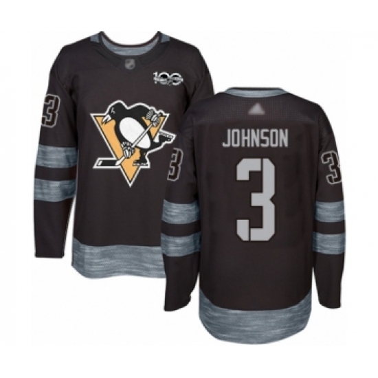 Men's Pittsburgh Penguins 3 Jack Johnson Authentic Black 1917-2017 100th Anniversary Hockey Jersey