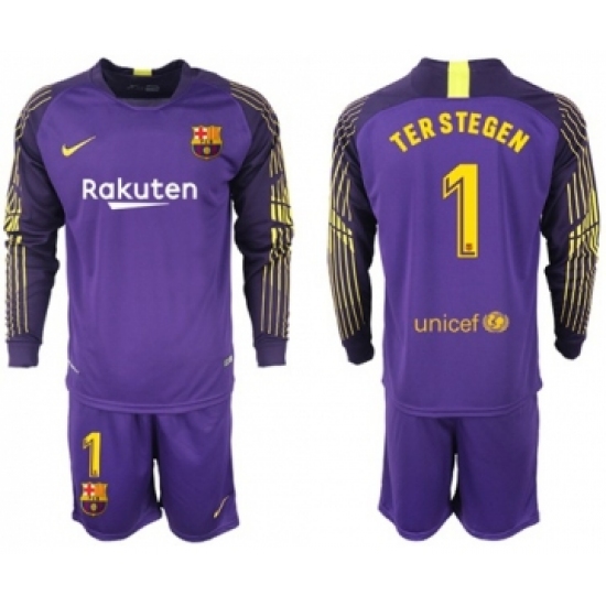 Barcelona 1 Ter Stegen Purple Goalkeeper Long Sleeves Soccer Club Jersey
