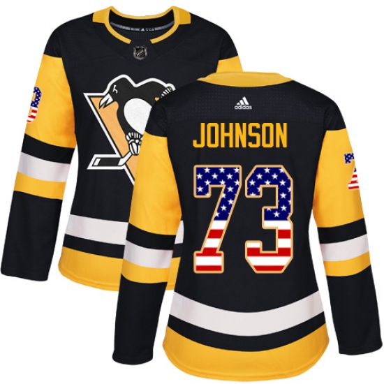 Women's Adidas Pittsburgh Penguins 73 Jack Johnson Authentic Black USA Flag Fashion NHL Jersey