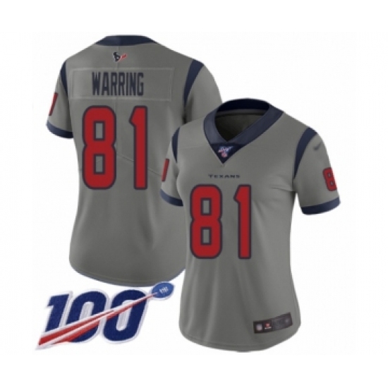 Women's Houston Texans 81 Kahale Warring Limited Gray Inverted Legend 100th Season Football Jersey