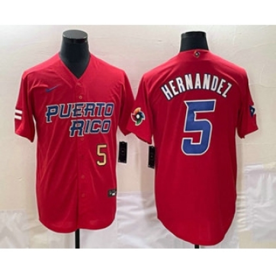 Mens Puerto Rico Baseball 5 Enrique Hernandez Number 2023 Red World Classic Stitched Jersey
