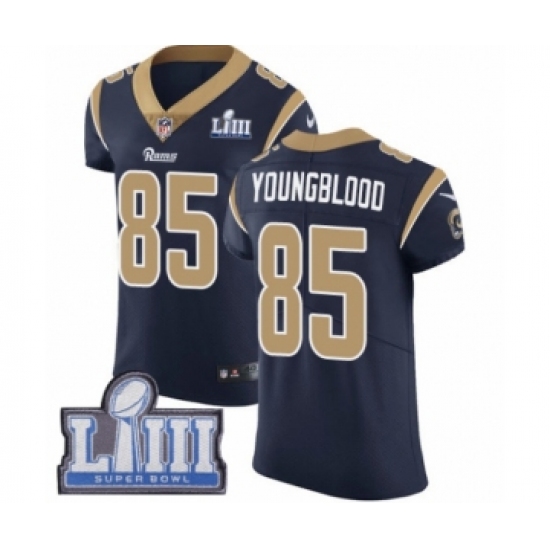 Men's Nike Los Angeles Rams 85 Jack Youngblood Navy Blue Team Color Vapor Untouchable Elite Player Super Bowl LIII Bound NFL Jersey