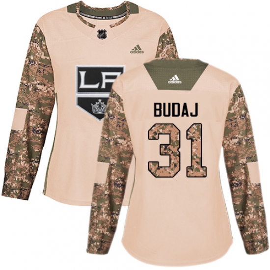 Women's Adidas Los Angeles Kings 31 Peter Budaj Authentic Camo Veterans Day Practice NHL Jersey