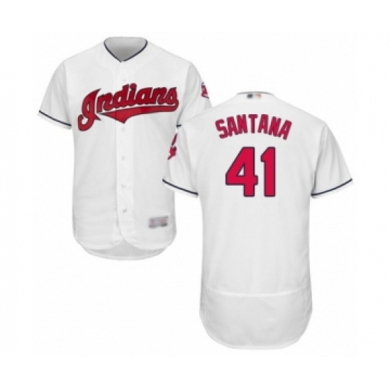 Men's Cleveland Indians 41 Carlos Santana White Home Flex Base Authentic Collection Baseball Jersey