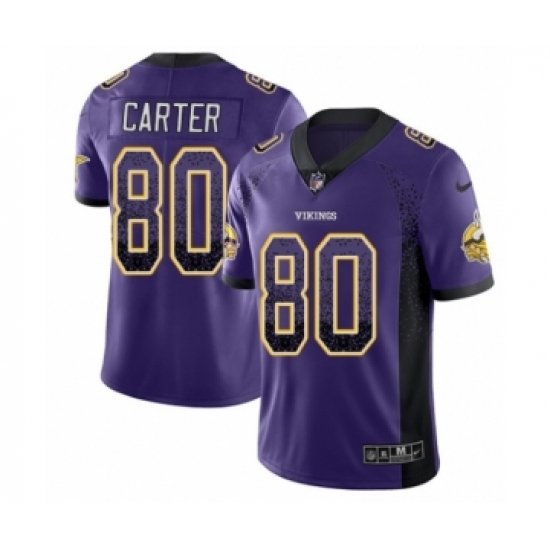 Men's Nike Minnesota Vikings 80 Cris Carter Limited Purple Rush Drift Fashion NFL Jersey