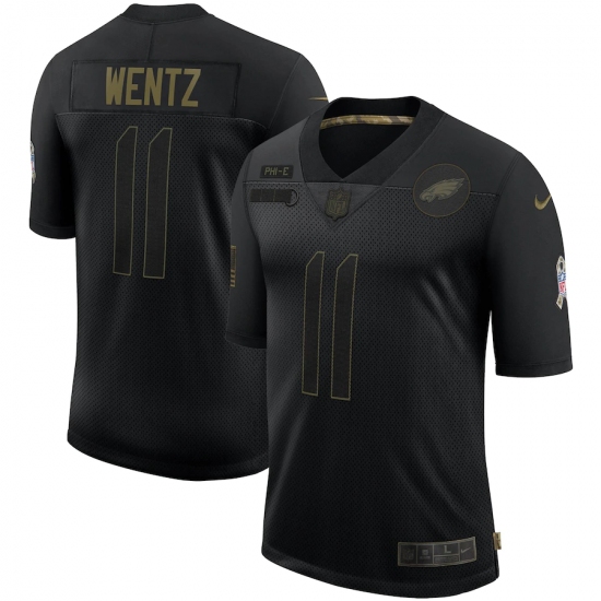 Men's Philadelphia Eagles 11 Carson Wentz Black Nike 2020 Salute To Service Limited Jersey