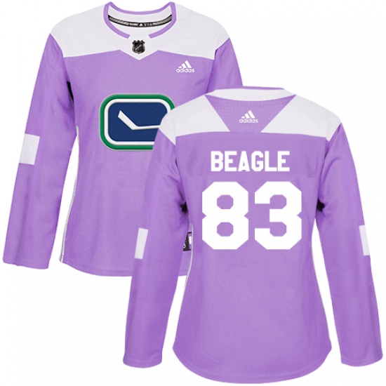 Women's Adidas Vancouver Canucks 83 Jay Beagle Authentic Purple Fights Cancer Practice NHL Jersey