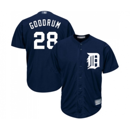 Men's Detroit Tigers 28 Niko Goodrum Replica Navy Blue Alternate Cool Base Baseball Jersey