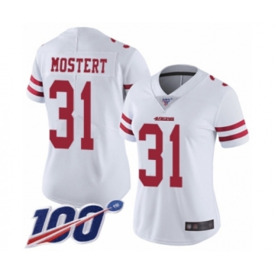 Women's San Francisco 49ers 31 Raheem Mostert White Vapor Untouchable Limited Player 100th Season Football Jersey