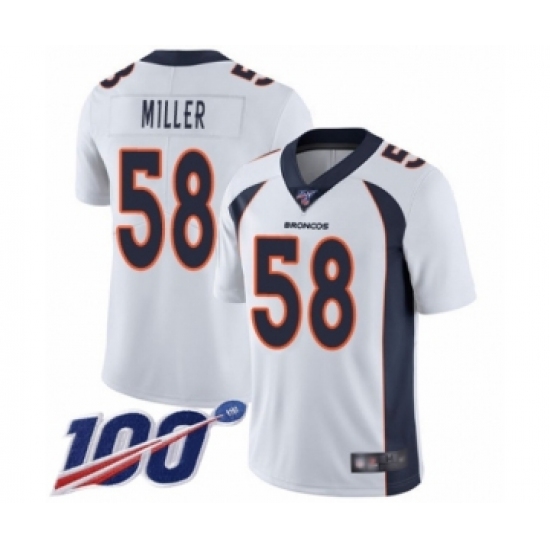 Men's Nike Denver Broncos 58 Von Miller White Vapor Untouchable Limited Player 100th Season NFL Jersey